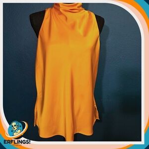 Large Rachel Zoe yellow sleevless Turleneck Satin Blouse